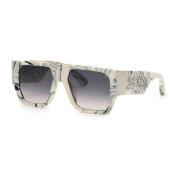 Witte Acetaatzonnebril met Grijze Lenzen Philipp Plein , Multicolor , ...