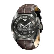 Leren Quartz Analoog Horloge, Roestvrij Staal Armani , Brown , Heren