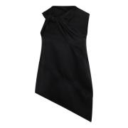 Satin Top met Asymmetrische Kraag Jil Sander , Black , Dames