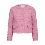 Geruite Boucle Jas Vest Co'Couture , Pink , Dames