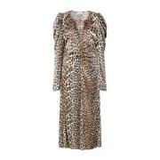 Bruine Midi Jurk met Print Ganni , Brown , Dames