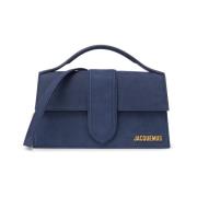 Marineblauwe Suède Tas met Gouden Logo Jacquemus , Blue , Dames