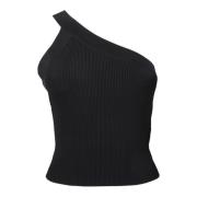 Elegante Zwarte Asymmetrische Ribtop IRO , Black , Dames