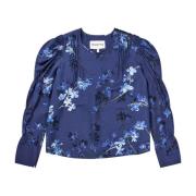 Bloemenprint Gerimpelde Top Marineblauw Munthe , Blue , Dames