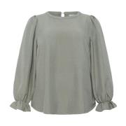 Ronde Hals Blouse Solid Vetiver Kaffe Curve , Gray , Dames