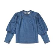 Elegante Pofmouw Denim Blouse Munthe , Blue , Dames