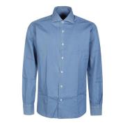 Denim Neck Shirt Barba Napoli , Blue , Heren