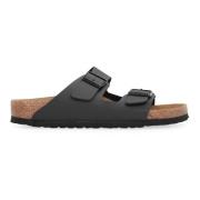 Arizona BS Lederen Slides met Gesp Birkenstock , Black , Dames