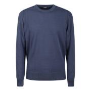 Blauw Katoen Crewneck Geribbelde Randen Trui K-Way , Blue , Heren