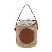 Raffia Bucket Tas met Leren Handvat Chloé , Beige , Dames