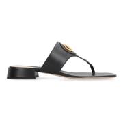 Leren Slides met VLogo Detail Valentino , Black , Dames