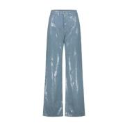 Blauwe Pailletten Jeans Voorste Knoop Rits Federica Tosi , Blue , Dame...