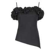 Zwarte Mouwloze Ruffle Top met Ventilatieopeningen Coperni , Black , D...