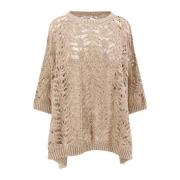 Geperforeerde linnenmix trui met pailletten Brunello Cucinelli , Beige...