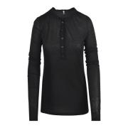 Jersey Serafino T-shirt met knoopsluiting Liviana Conti , Black , Dame...