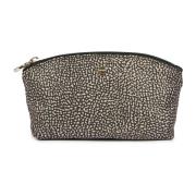 Bedrukte Stoffen Clutch met Leren Details Borbonese , Beige , Dames