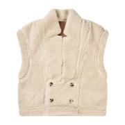 Omkeerbare Teddy Vest met Zakken Munthe , Beige , Dames