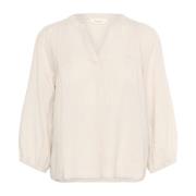 Franse Eiken Blouse met Plooien Part Two , Beige , Dames