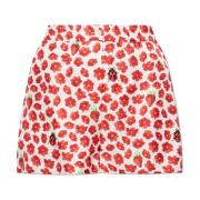 Zijden shorts met aardbeientuin print Versace , Red , Dames