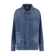 Oversized Denim Jas met Metalen Knopen Plan C , Blue , Dames