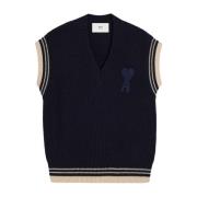 Navy Blue V-hals Trui Ami Paris , Blue , Heren