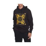 Zwarte hoodie met V-Emblem Chain Versace Jeans Couture , Black , Heren