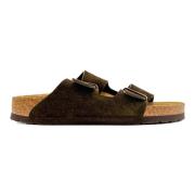 Bruine Suède Leren Sandalen Collectie Ss25 Birkenstock , Brown , Dames