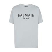 Katoenen Jersey Logo Crew Neck T-shirt Balmain , Gray , Heren