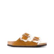 Bruine Leren Sandalen Open Teen Birkenstock , Brown , Dames