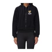 Zwarte Hoodie Sweater Rits Zakken Moschino , Black , Dames