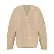 Beige Wol V-Hals Sweater met Logo Patch Fear Of God , Beige , Heren