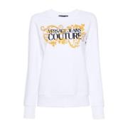 Barocco Print Crew Neck Sweater Versace Jeans Couture , White , Dames