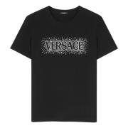 Zwarte Kristal T-Shirt Versace , Black , Dames