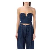 Navy Denim Corset Top Magda Butrym , Blue , Dames