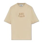 T-shirt met logo Ami Paris , Beige , Heren