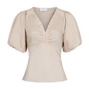 Irina Poplin Blouse Donker Zand Neo Noir , Beige , Dames