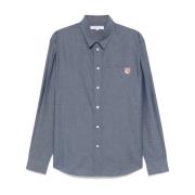 Blauwe Button-Up Shirt met Borstzak Maison Kitsuné , Blue , Heren