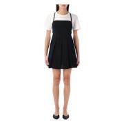 Zwarte Geplooide Mini Jurk LOW Classic , Black , Dames