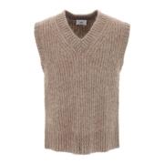 Chunky Rib Gebreide Alpaca Sweater Vest Ami Paris , Beige , Heren