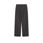 Wijde katoenen broek met Teks Finish Max Mara , Black , Dames