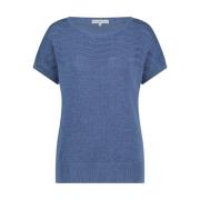 Blauwe Jerry Gebreide Top Korte Mouw Red Button , Blue , Dames