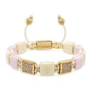 Women's Cream & Soft Pink Ceramic Flatbead Bracelet with Gold CZ Niala...