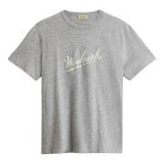 Gedrukt Logo Crew Neck T-shirts en Polos Woolrich , Gray , Heren