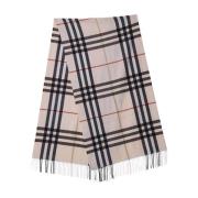 Geruit Kasjmier Sjaal Franje Zoom Burberry , Beige , Dames