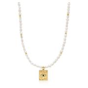 Women's Pearl Necklace with Evil Eye Pendant Nialaya , Yellow , Dames