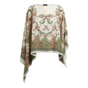 Witte Bloemen Paisley Zijden Poncho Etro , Multicolor , Dames