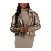 Metallic Leren Jas Ibana , Gray , Dames