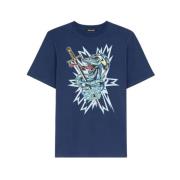 Slangenprint katoenen T-shirt Roberto Cavalli , Blue , Heren