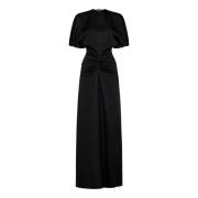 Zwarte Satijnen V-Hals Jurk Elegante Stijl Victoria Beckham , Black , ...