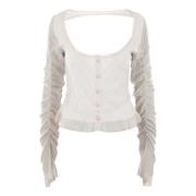 Zilveren Lurex Cardigan met Ruitpatroon Cormio , Beige , Dames